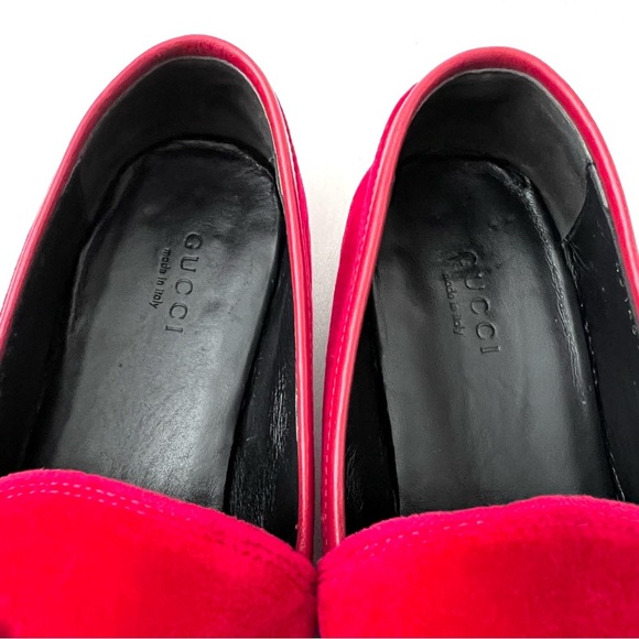 GUCCI | Red Velvet Velour Jordaan Horsebit Loafers Flats EU 37 - Picture 7 of 13